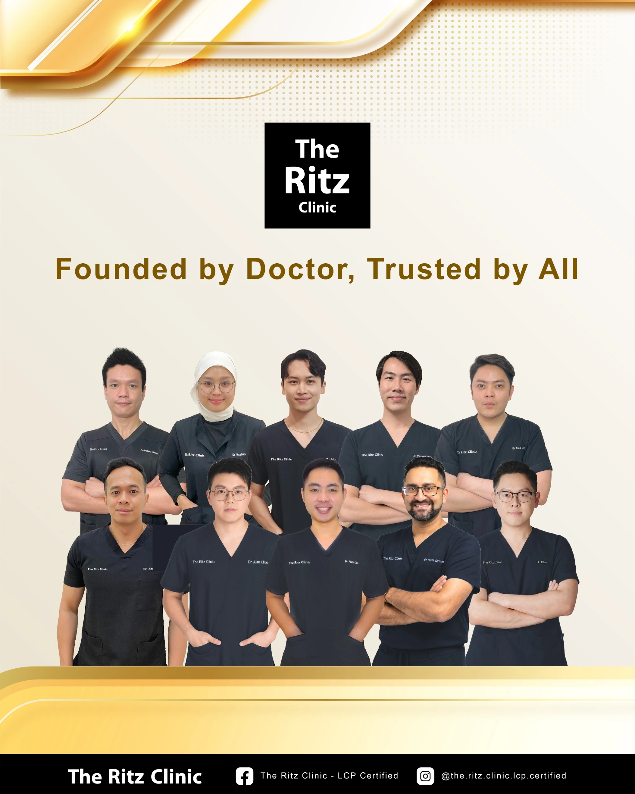 The Ritz Clinic medical aesthetics team banner featuring certified aesthetic doctors and professionals in Malaysia