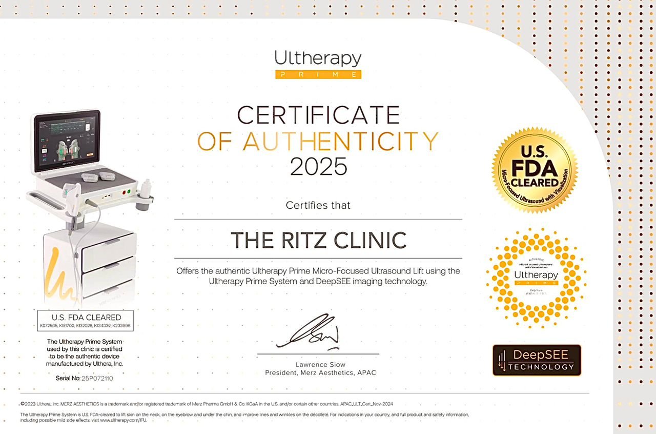 Ultherapy Prime certificate of authenticity at The Ritz Clinic